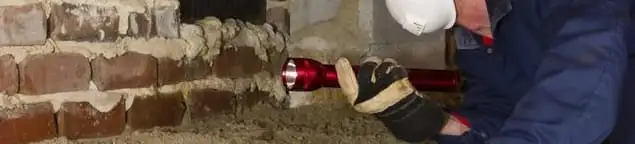 Pest control technician inspecting a crawl space for ant activity and entry points in Bakersfield, CA