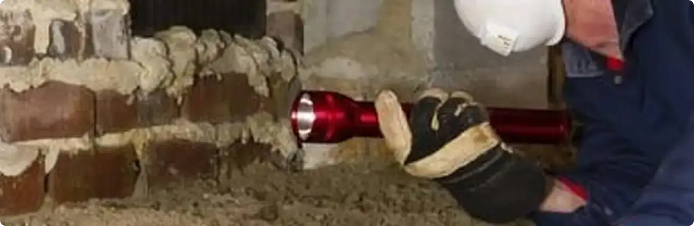 Pest control technician inspecting a crawl space for ant activity in Buttonwillow, CA
